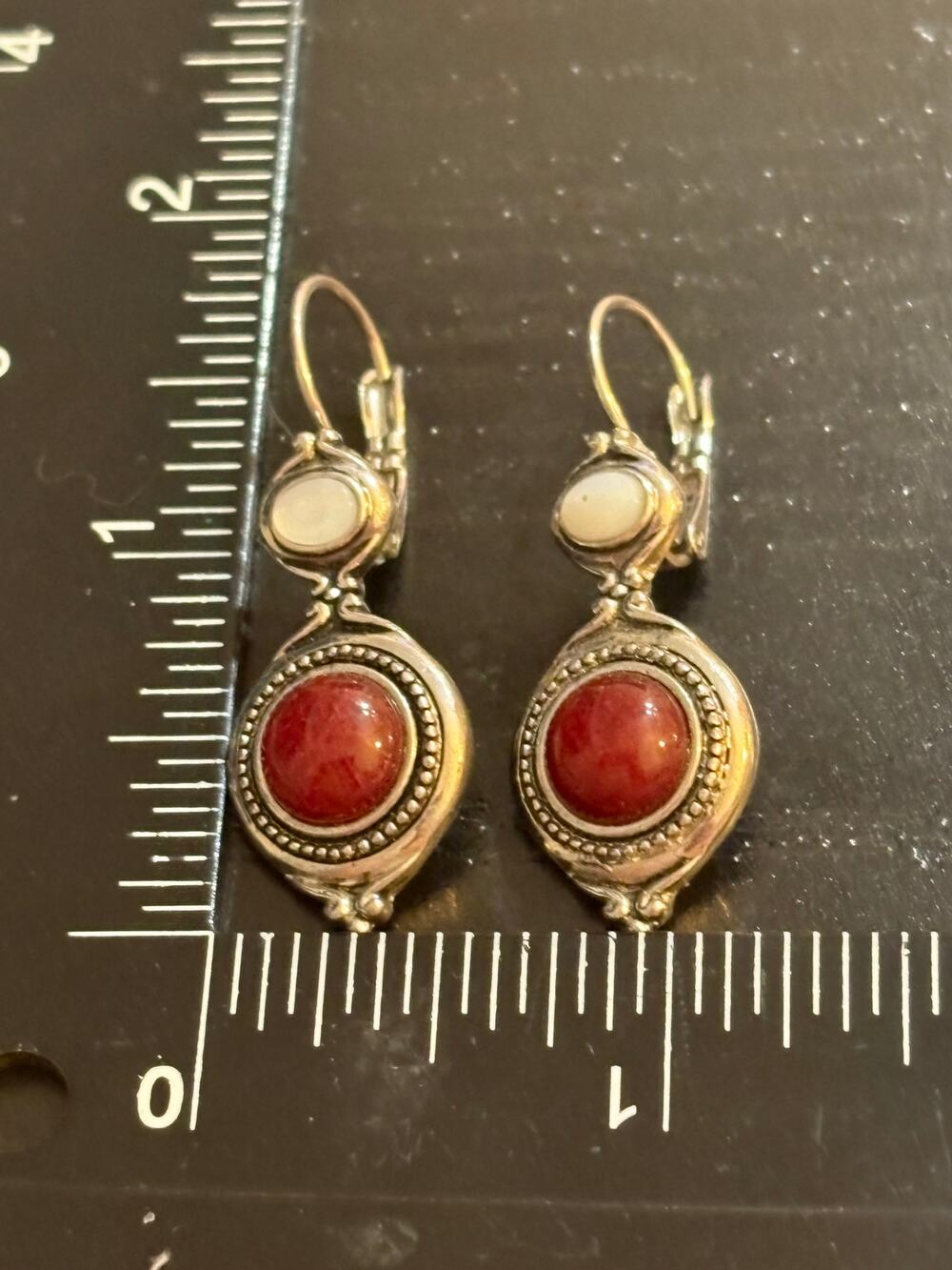 Vintage Lia Sophia Red Cabochon Dangle Earrings